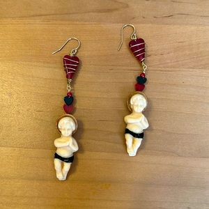 Baby Jesus Heart Gold Halo Wire Wrapped Long Earrings New